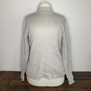 Kim Rogers Medium Ribbed Knit Turtleneck Sweater Beige